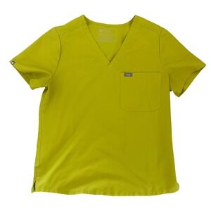 FIGS Technical Collection Casma Scrub Top Mens Medium Lime Green V-Neck Pocket